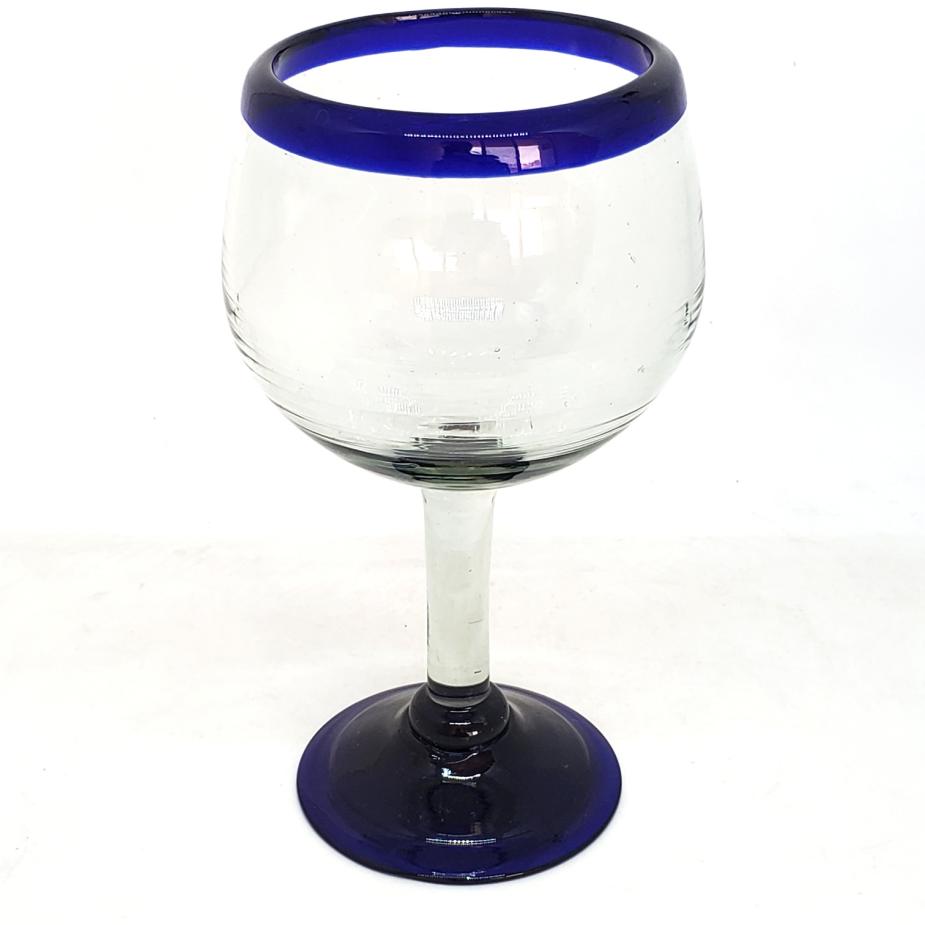 Sale Items / Cobalt Blue Rim 15 oz Balloon Wine Glasses  / These balloon wine glasses are the largest of their class, you will enjoy them as they capture the bouquet of a fine red wine.